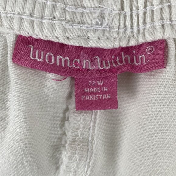 Woman Within Plus Size 22W White Cotton Pull On Elastic Cropped Pants W/ Pockets - Picture 3 of 13